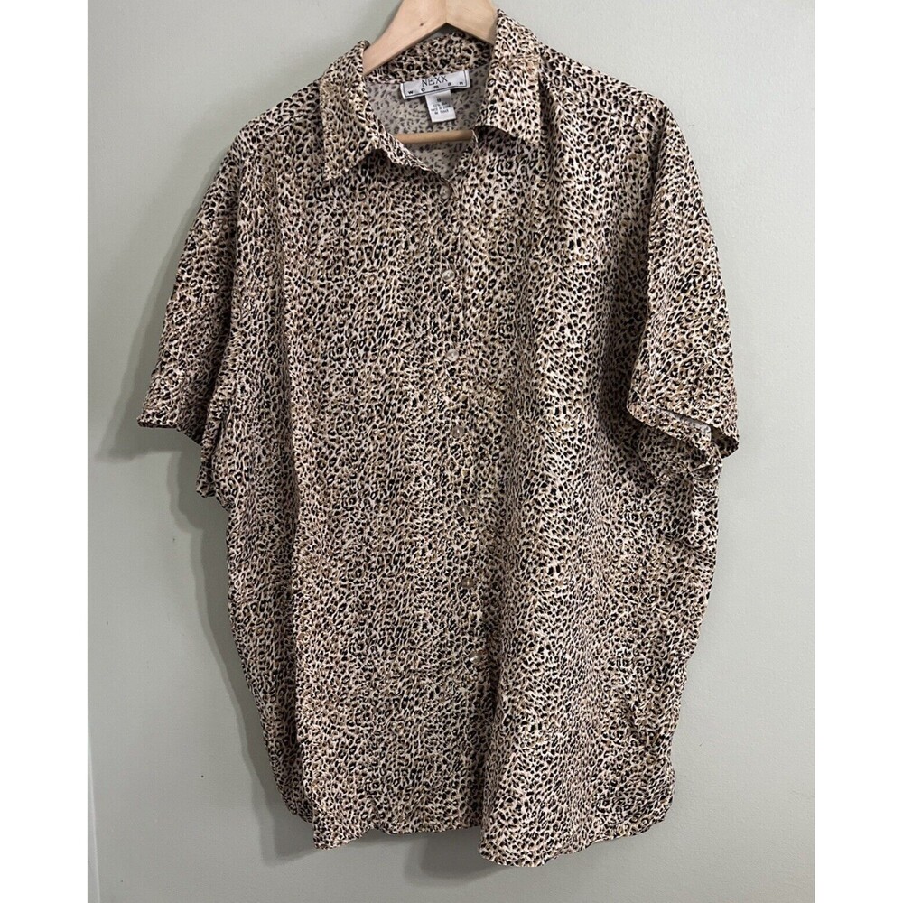 Vintage Women size 18 Nexx 100% Silk Half Sleeves Chitah Animal Print Shirt